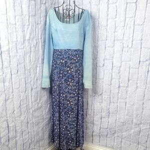 Vintage Jonathan Martin Light Blue and Navy Floral Maxi Dress